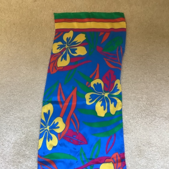 Liz Claiborne Blue Tropical Floral Print Scarf - Picture 8 of 10